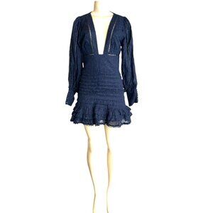 "Clearance" Mackenzie Mode Mariposa Navy Swiss Dot Ramie Ruffled Mini Dress Sz 4